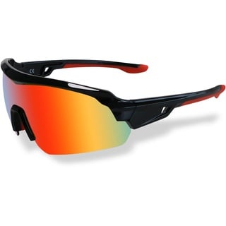 JOGVELO Polarisierte Sonnenbrille, Sportsonnenbrille Radbrille TR90 Anti-Fog mit 5 Wechselobjektiven UV400 Herren wie Radfahren, Schwarz&Rot