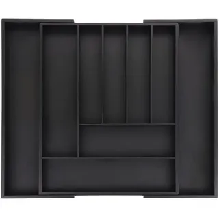 Relaxdays Besteckkasten ausziehbar Bambus 5 x 33,5-49,5 x 44,5 cm schwarz