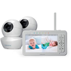 Babysense Baby Monitor mit 5" HD Split-Screen, Babyphone mit 2 HD-Kameras, Fernbedienung PTZ, Nachtlicht, 300m Reichweite, Zwei-Wege-Audio, 4-facher Zoom, 4000mAh Akku, 720p