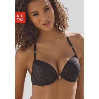 Push-up-BH VIVANCE, Damen, Gr. 70, Cup B, schwarz, Spitze, Obermaterial: 69% Polyamid, 21% Polyester, 10% Elasthan, BHs Push-up-BH, mit Spitze in Leo-Optik mit Neckholder-Träger, Dessous