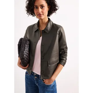 Blouson STREET ONE, Damen, Gr. 40, grün (espresso braun), Web, Obermaterial: 100% Polyester. Futter: 100% Polyester, unifarben, gerade hüftbedeckend, Rundhals, abgesteppte Kante, Jacken Blouson, im Leder-Look mit Knöpfen