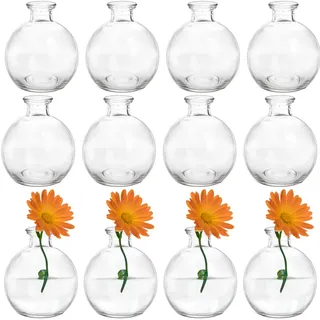 soujoy Set mit 12 kleinen Glaskugel-Vasen, einzigartige Mini-Blumenvase, niedrig sitzende Blumenvase, klare Blumendekoration für Heimdekoration, Hochzeiten, Blumenarrangements, Veranstaltungen, Partys