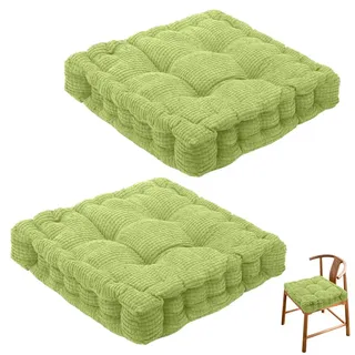 2er Set Stuhlkissen, Sitzkissen 40 * 40cm für Indoor und Outdoor,Dicke Bodenkissen, Stuhl Sitzpolster Passt für Haus, Garten, Büro und Autositze Sitzerhöhung (Grün)