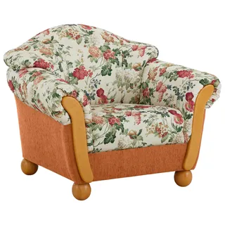 Sessel HOME AFFAIRE "Milano, bequemer Loungesessel, Landhaus-Stil, Holz-Chatosen und -Füße", bunt (terrakotta, geblümt), B:102cm H:83cm T:81cm, Chenille (70% Polyacryl, 30% Polyester) auf Korpus und Zierkissen, Sitz und Rücken im Blumenmuster »Paradise« (100% Polyester);Chenille (70% Polyacryl, 30% Polyester), Sessel, Sessel