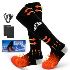 Beheizbare Socken für Männer & Frauen, 5V 5000mAh Batterie Beheizte Socken USB Wiederaufladbar, 3 Temperaturein Stellungen Elektrische Heizsocken, Waschbar für Camping, Radfahren, Wandern