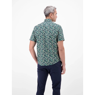 Kurzarmhemd LERROS, Herren, Gr. XL, N-Gr, bunt (soft teal), Web, Obermaterial: 100% Baumwolle, gemustert, normal hüftbedeckend, Rundhals, Hemden Kurzarmhemd, mit Allover-Minimal-Print
