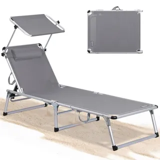 Modante Strandliege , Taupe , Metall, Textil , 190x73x62 cm , UV-beständig, verstellbares Dach, Rückenlehne verstellbar , Gartenmöbel, Gartensessel, Strandstühle