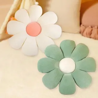 Unyqoos® Blumen-Plüsch-Bodenkissen 2er-Set 40×40 cm – Stretch-Plüsch mit PP-Füllung, Sitz- & Dekokissen für Kinderzimmer & Wohnzimmer (weiß/rosa/gelb/violettblau) - Weiß, Grün