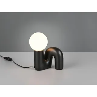 Ausgefallene LED Tischlampe Keramik Schwarz mit Glaskugel Weiß, Höhe 21,5cm - Schwarz, Weiß