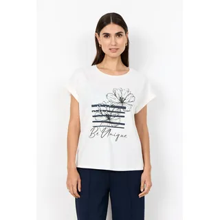 Kurzarmshirt SOYACONCEPT "SC-RINA FP 15", Damen, Gr. M, weiß (navy), Single Jersey, Obermaterial: 95% Baumwolle, 5% Elasthan, bedruckt, normal, Rundhals, Shirts Kurzarmshirt, Kurzarmshirt, aus Baumwollmischung mit Elasthan, normale Passform