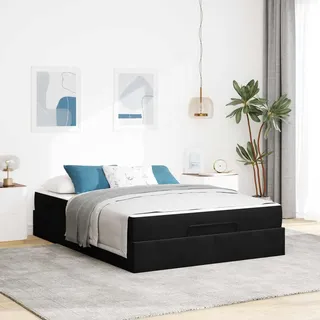 vidaXL Bettgestell mit Matratze 2 pcs Schwarz Samt - Schwarz