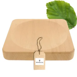 HOFMEISTER® Kräuterbrett Holz 20 x 20 cm mit Mulde – Schneidebrett für Wiegemesser, Buche, massiv, Handarbeit (1 Stück)
