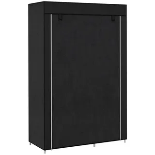 Stoffgarderobe mit Kleiderstange und 6 Einlegeböden | Farbe: Schwarz | Abmessungen: 103x43x162,5 cm