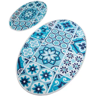 Badezimmerteppich-Set, 2-teilig, Mosaik, Blau