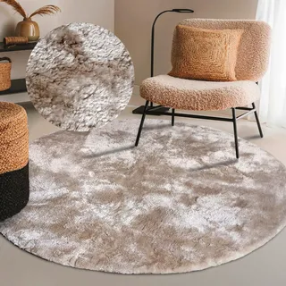 ELLE DECORATION Hochflor-Teppich »Calida« rund 28 mm Höhe Langflor, Shaggy, einfarbig, flauschig, weich, glänzend, modern, uni, beige