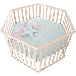 roba Laufgitter 6-eckig 'Lil Planet frosty green' inkl. Schutzeinlage – höhenverstellbares Spielgitter aus Bio-Buche, natur, mit 6 Bremsrollen, Ø 121 cm, Höhe 72 cm