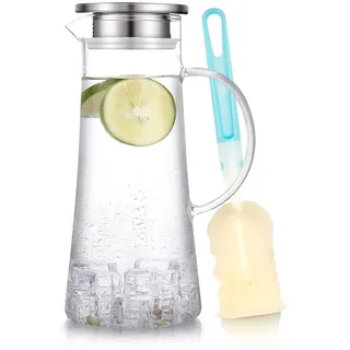 SUSTEAS 1.5 Liter Glaskaraffe, Karaffe mit Deckel, Eistee Krug Wasserkrug heißes kaltes Wasser Eistee Wein Kaffee Milch und Saft Getränkekaraffe wasserkaraffe