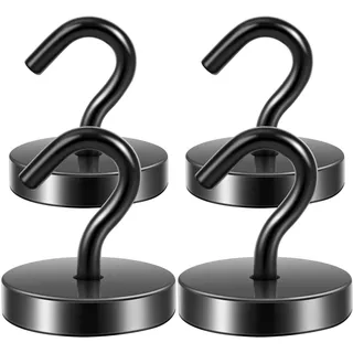 Neosmuk Magnethaken, 47kg Extra Starke Magnetische Haken für Camping, Werkstatt, Spind, Kleiderhaken mit Neodym Magnet für Outdoor und Kreuzfahrt Zubehör, Schwarz,4er-Pack
