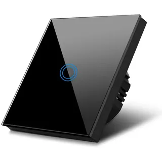 Maclean Brackets Maclean MCE702B Touch Lichtschalter Wandschalter Glas Schalter mit farbwechsel LED Hintergrundbeleuchtung Einbauschalter 85x85mm (1-Fach Rund, Schwarz)