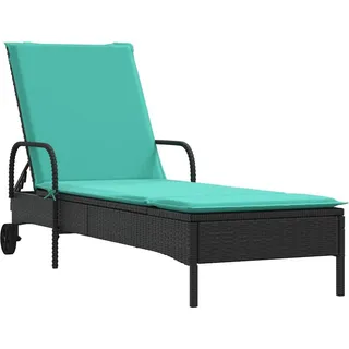 vidaXL Sonnenliege mit Rollen und Kissen Schwarz Poly Rattan - Schwarz