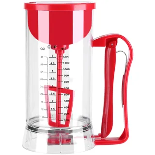 Pfannkuchenteig Spender,1200Ml Elektrischer Teigspender, Kabelloser Teigmischer Spender, Teigmischer Mixerspender Backwerkzeug mit Deckel und Skala Messbecher Dosierer Waffeln Teigportionierer