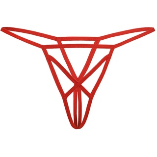 Teyli Damen Ouvert Tanga - Tanga String mit Streifen - String Tanga für die mutige Frau - Strings Damen (DE/NL/SE/PL, Alphanumerisch, XXL, Große Größen, Regular, Rot)