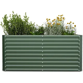 Blumfeldt High Grow Straight Hochbeet, Ergonomisches 1.800 L Rechteckiges Hochbeet Aus Wetterfestem Galvalume-Stahl Für Blumen, Kräuter & Gemüse – Rostbeständig, Offene Bodenstruktur, Einfacher Aufbau - Grün