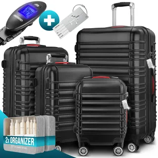 Hartschalenkoffer Set 4-tlg mit Zubehör Rollen 360o Schwarz ABS