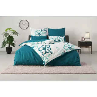 MY HOME Wendebettwäsche »Litschi« 2 tlg. ab Größe 135x200 cm, mit Blumen, in 2 Qualitäten erhältlich, Hawaii blau