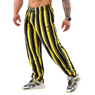 Big SAM Sportswear Company Herren Baggy Pants Loose Fit Streifen Gym Workout Sweatpants mit Taschen, gelb, X-Groß