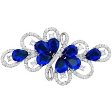 QUKE Silber-Ton Blau Saphir-Farbe Zirkonia Kristall Brosche Anstecknadel broschen Damen Modeschmuck