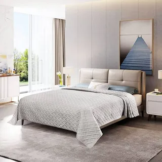 Woltu Tagesdecke Bettüberwurf mit geometrischesmuster, Schlafzimmer Wohndecke weich und hautfreundlich,Bettdecke aus Mikrofaser mit Ultraschall genäht, Stepp Decke für Bett, 240x260 cm, Hellgrau
