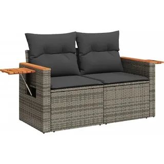 vidaXL Gartensofa 2-Sitzer mit Kissen Grau Poly Rattan - Grau