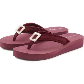 Badezehentrenner LASCANA "Sandale, Badeschuh, Pantolette, Badelatsche, Flip Flop", Damen, Gr. 42, rot (bordeaux), Obermaterial: 100% Textilmaterial. Decksohle: 100% Synthetik. Futter: 100% Textilmaterial. Laufsohle: 100% Synthetik, unifarben, Schuhe Badezehentrenner, Zehentrenner mit Zier-Applikation VEGAN