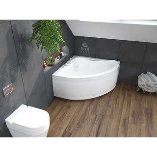 Badewanne Eckbadewanne 130x130 mit AcrylSchürze, Ablaufgarnitur & Füßen GRATIS | Komplettset 4in1 Original Acryl Wanne Siphon | BADLAND STANDARD - Weiß