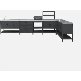 sweeek - Außenküche aus Edelstahl mit Holzkohlegrill 6 Elemente - Schwarz - Schwarz