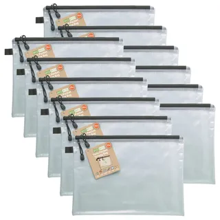 eco-eco A4+ 90% Recycelt Twin Tasche Klar Transparente Starke Tasche mit Schwarzem Reißverschluss (Packung mit 12)